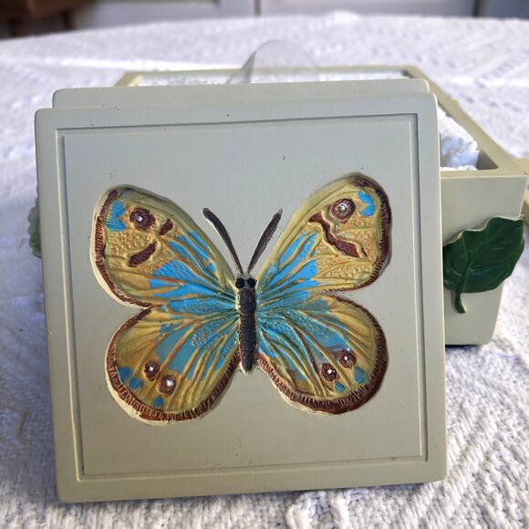 VTG 3D Butterfly Coaster Set w/ Holder 4‑Piece Resin Square New Open Box Cottage - Picture 6 of 16